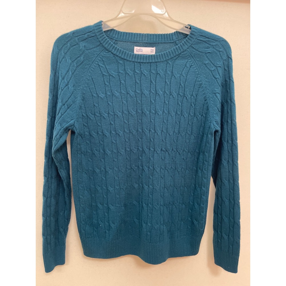 Croft & Barrow Womens Petite PXS Teal Blue Cable Knit Crew Neck Sweater